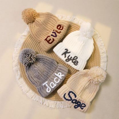 Custom Name Kid's Winter Hat, Handmade Embroidered Baby Hat, Personalized Baby Beanie, Knit Toddler Beanie