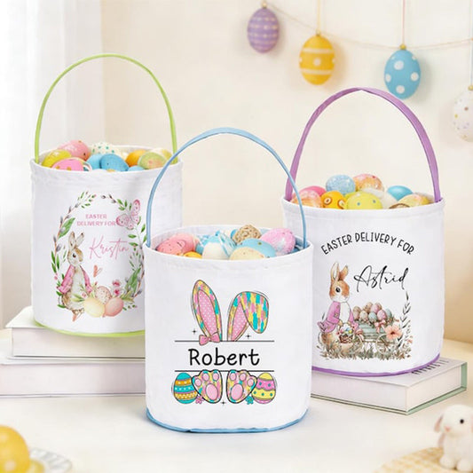 Personalized Easter Basket With Name,Custom Easter Egg Hunt Gift For Kids