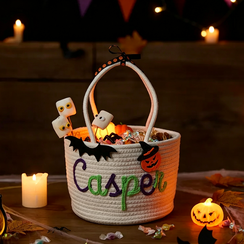 Custom Halloween Treat Bag with Name – Trick or Treat Basket, Personalized Candy Tote