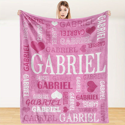 Custom Name Blanket - Personalized Flannel Throw with Heart & Star Design
