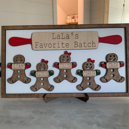 Personalized Gingerbread Family Wood Sign, Gingerbread grandchildren
