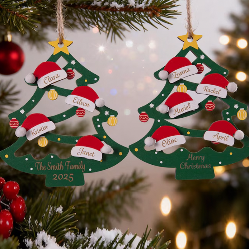 2025 Christmas Ornament, Custom Wooden Family Christmas Tree Ornament
