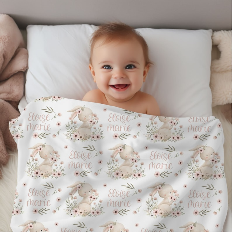 Custom Bunny Baby Blanket, Shower Gift