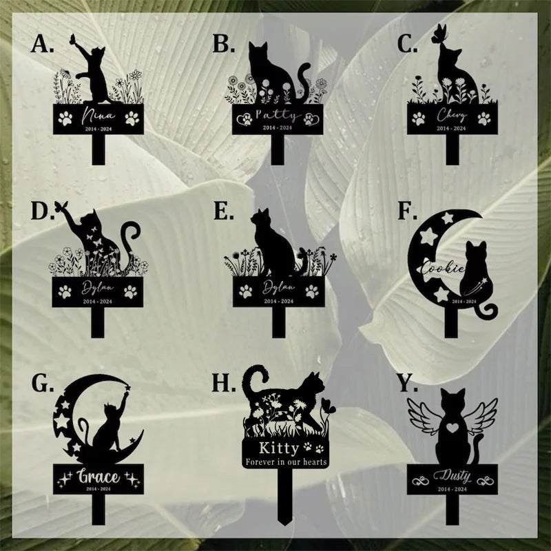 Personalized Metal Cat Stake, Cat Memorial Stake with Flowers