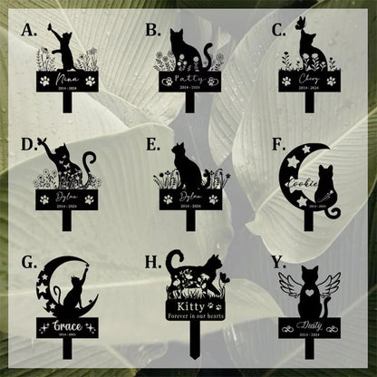 Personalized Metal Cat Stake, Cat Memorial Stake with Flowers