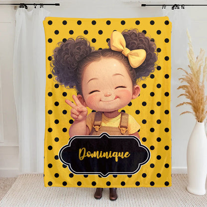 Personalized Polka Dots Cute Cartoon Little Girl Soft Throw Blanket