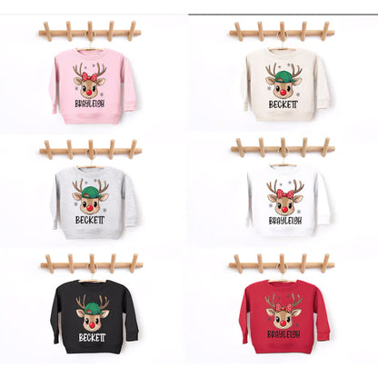 Christmas kid toddler personalized boy girl custom name reindeer shirt,