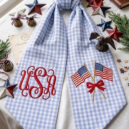 Custom Monogram Patriotic Wreath Sash, USA Flag Bow