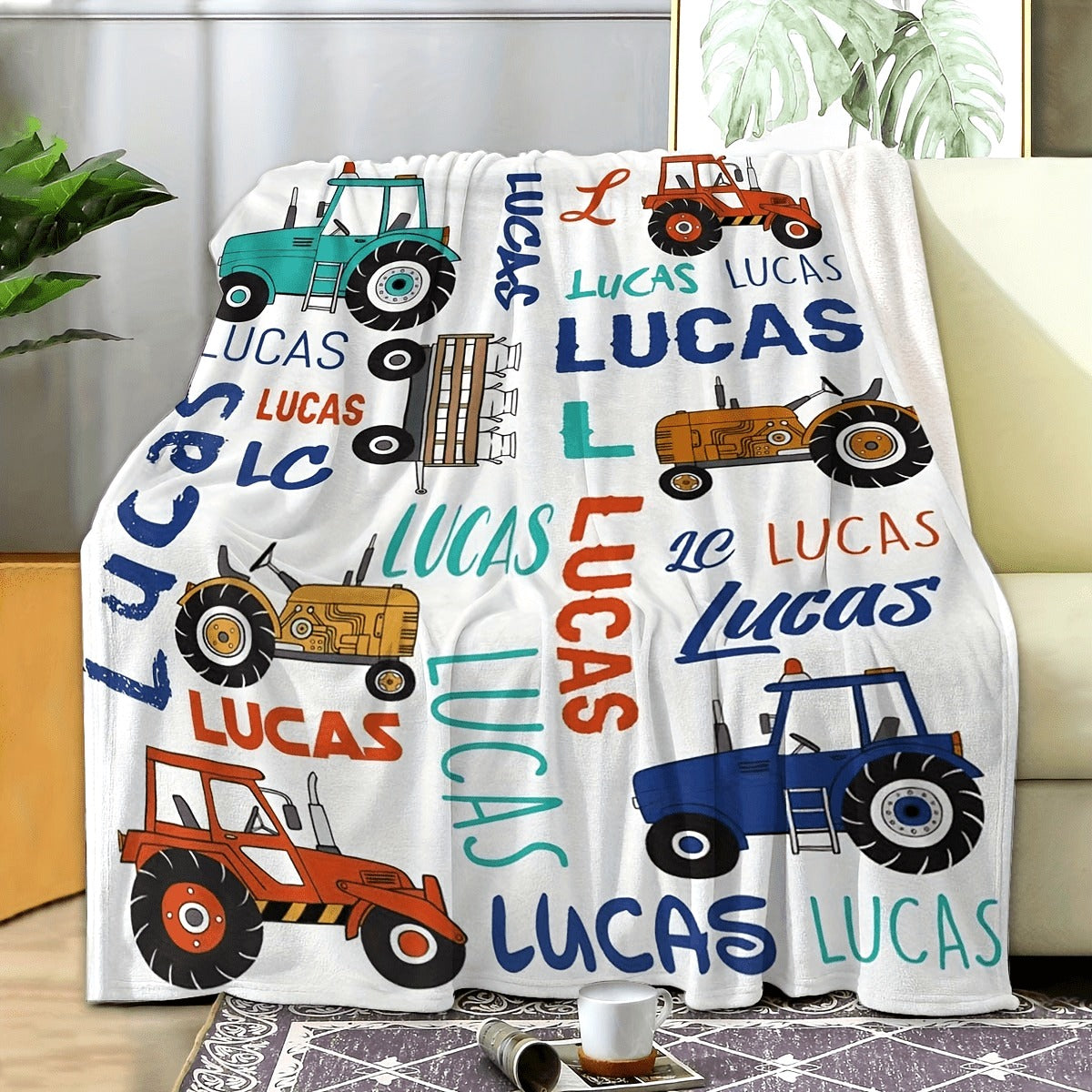 Creative Color Truck Customized Name Blanket