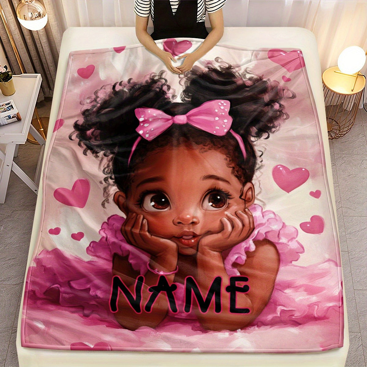 Name/Text Flannel Blanket Cute Girl Bedding Gift (Add Name)