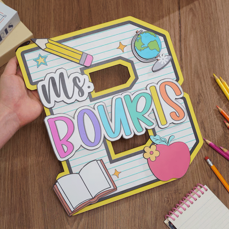 Personalized Teacher Door Sign, Personalised Name with Pencil Teacher Sign