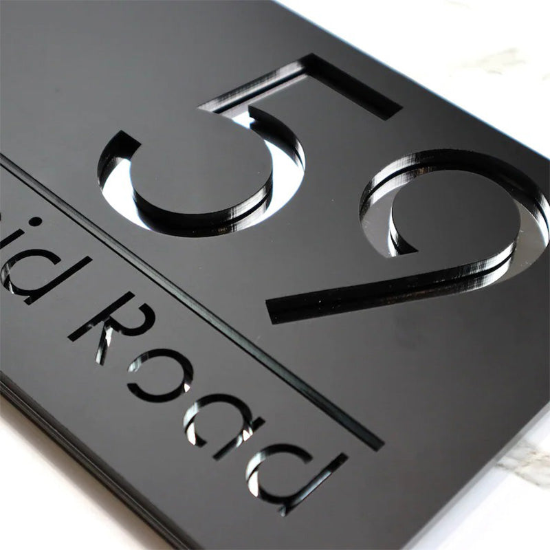 Laser Cut Matt Black & Silver Mirror Floating House Sign