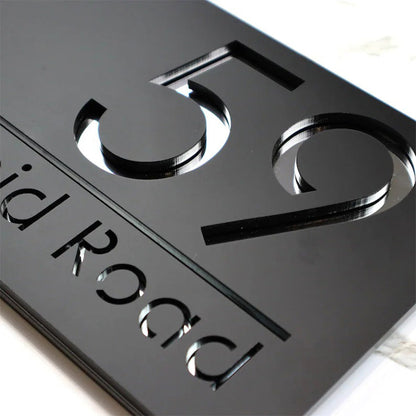 Laser Cut Matt Black & Silver Mirror Floating House Sign