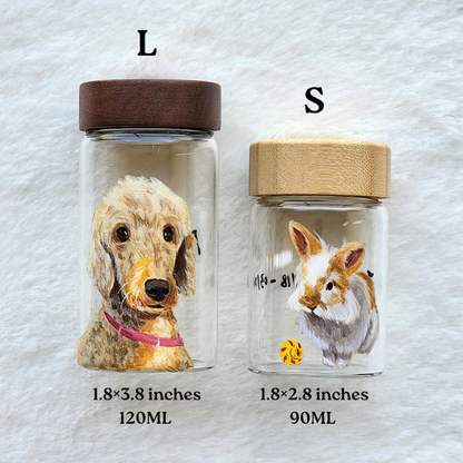 Hand Painted Pet Portrait Fur Keepsake, Custom Pet Hair Memorial Jar