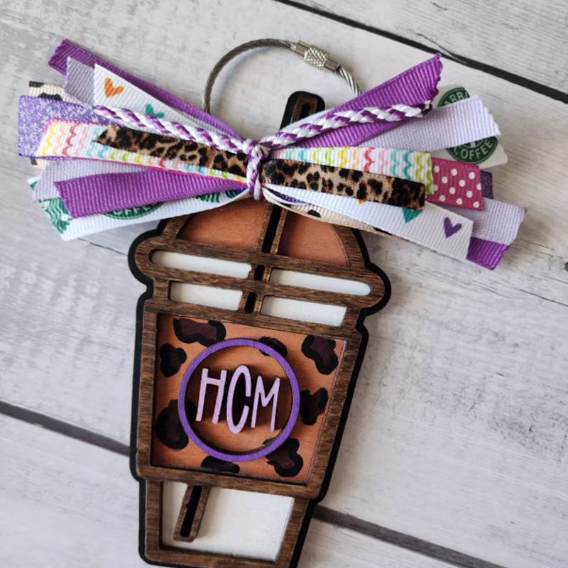 Coffee Lover Bag Charm- Iced Coffee Cheetah