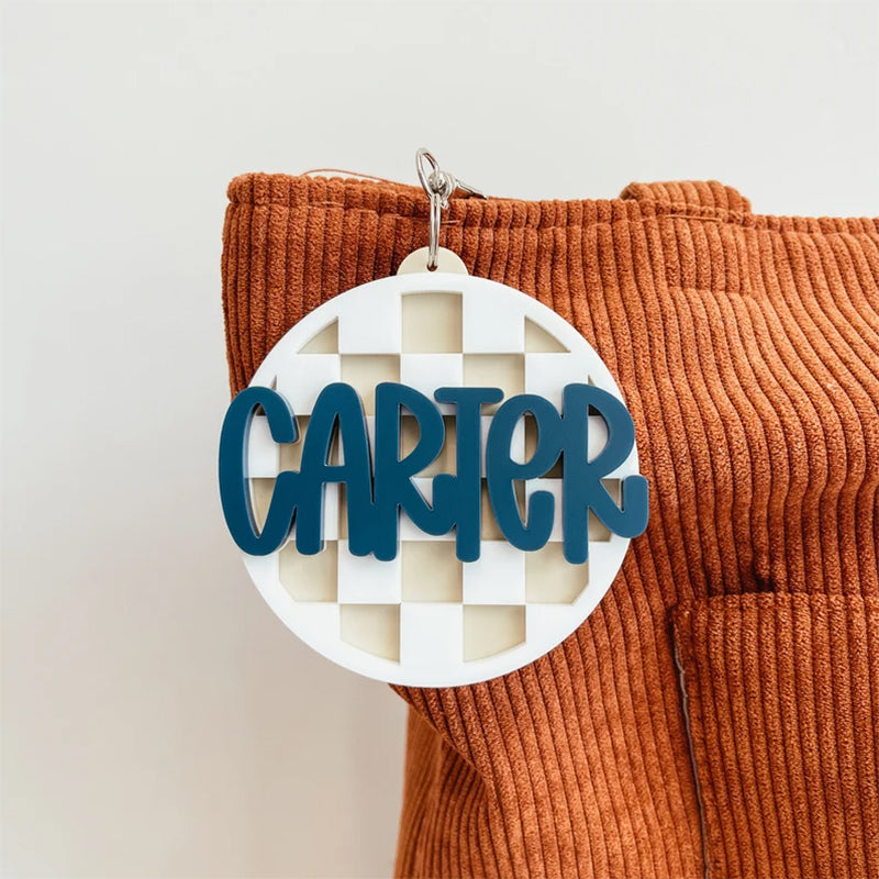 Checkered Backpack Tag, Backpack Name Keychain, 3D Name Keychain