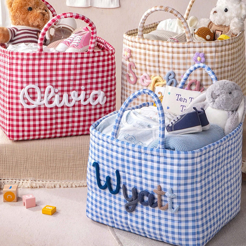 Personalized Quilted Baby Basket, Custom Baby Shower Gift