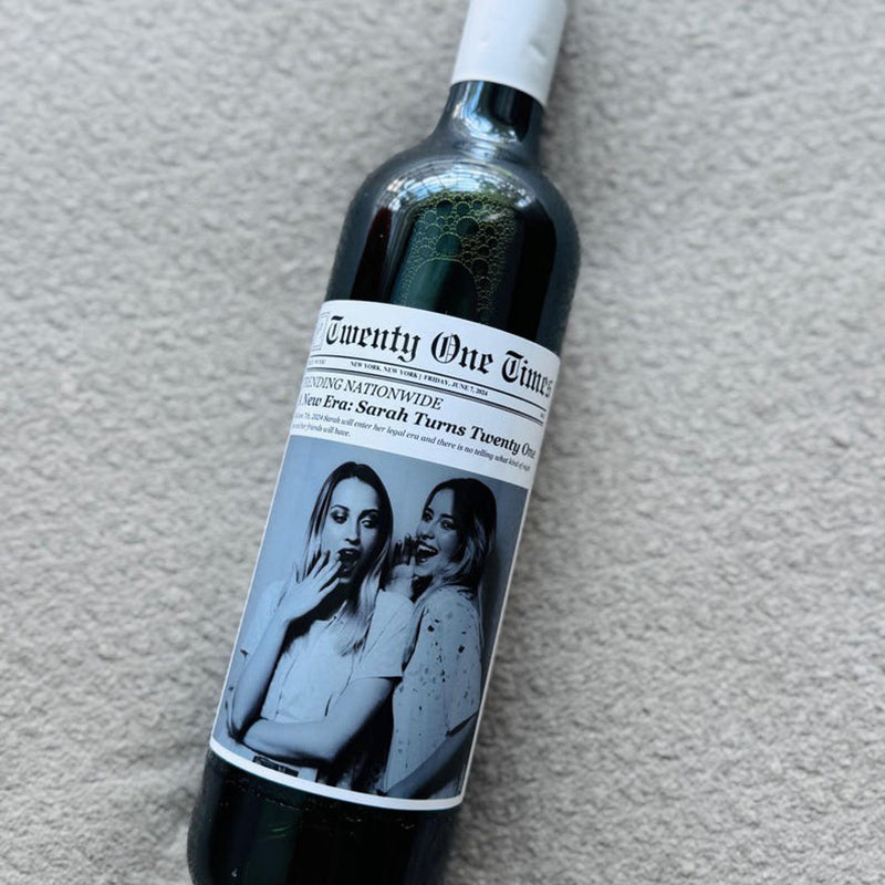 CUSTOM Photo Newspaper Wine, Champagne Bottle Label Gift for Her