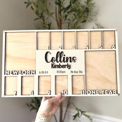 Baby's First Year Photo Frame Wood Monthly Milestone Picture Display for newborn