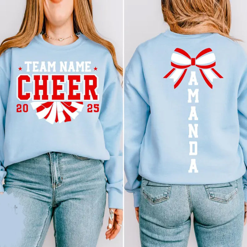 Custom Cheer Team Name Sweatshirt, Custom Cheerleader Gift Two Sided Hoodie