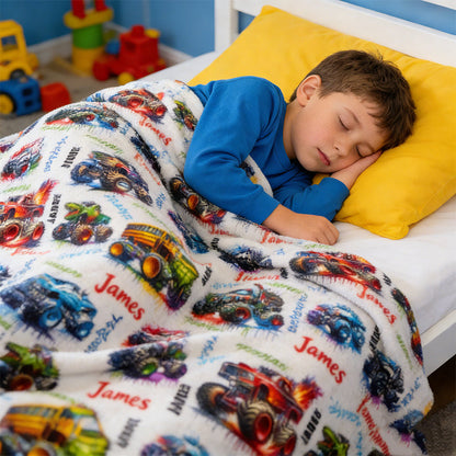 Personalized Monster Truck Blanket, Custom Boys' Name Throw