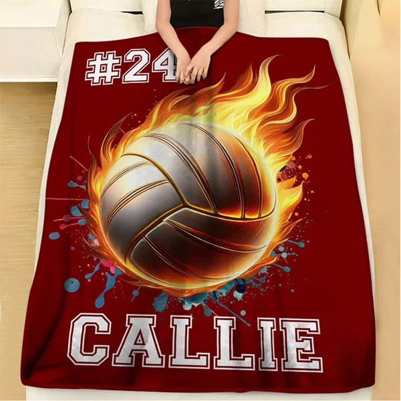 Personalized Flaming Basketball Football Sports Ball Design Blanket