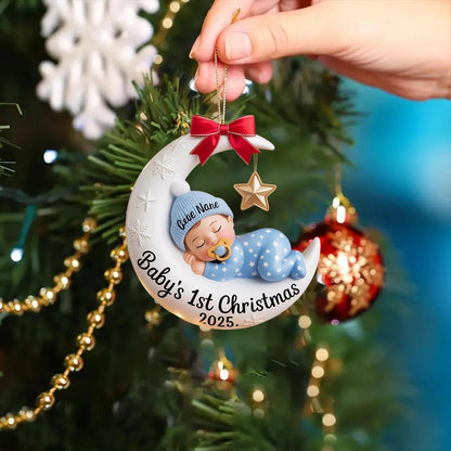 Baby’s First Christmas Ornament, Moon Acrylic Keepsake