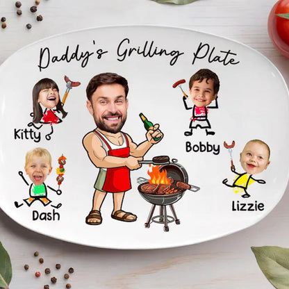 Personalized Face Grilling Platter, Custom Daddy's Grilling Plate with Kids' Names