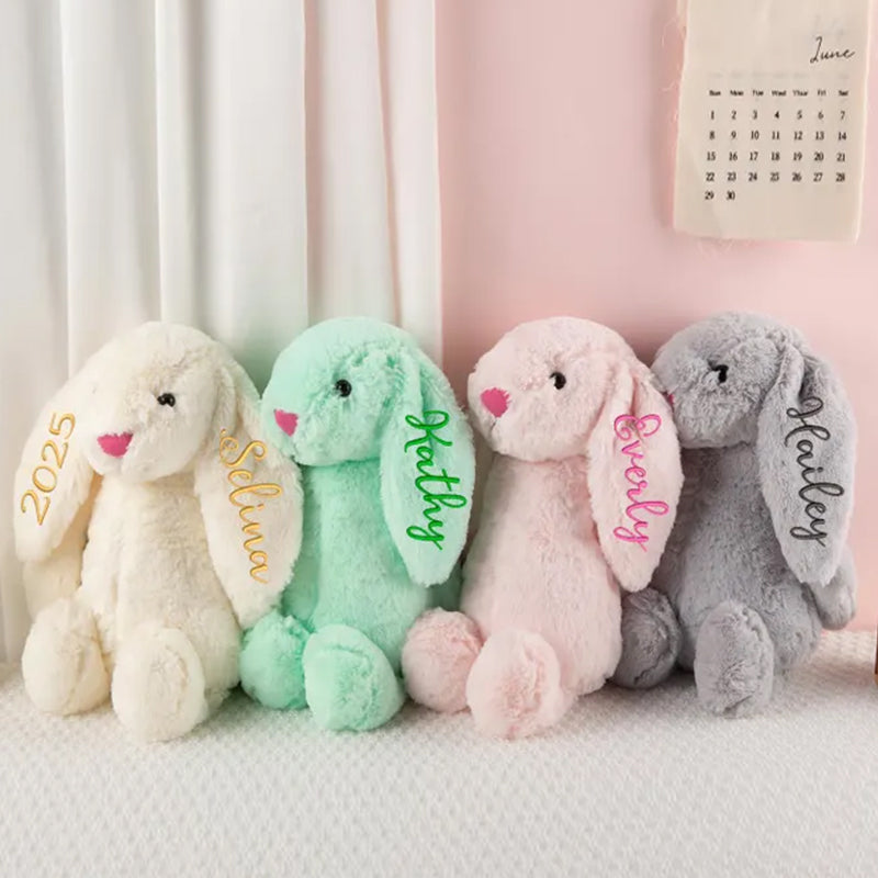 Personalized Easter Embroidered Plush Bunny Toy, Custom Newborn Gift