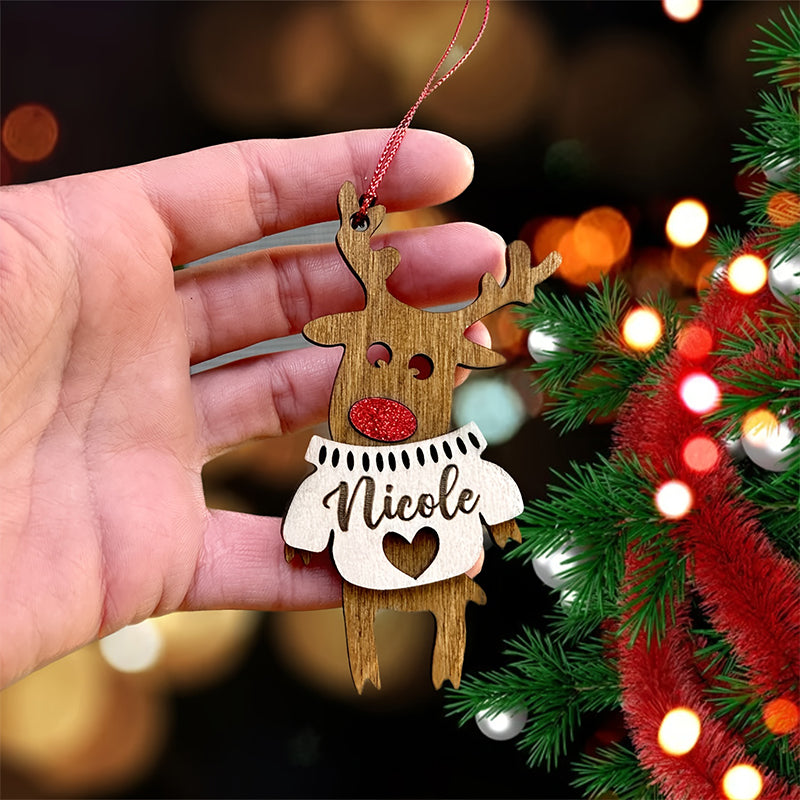 Personalized Name Custom Sweater-Style Reindeer Ornament