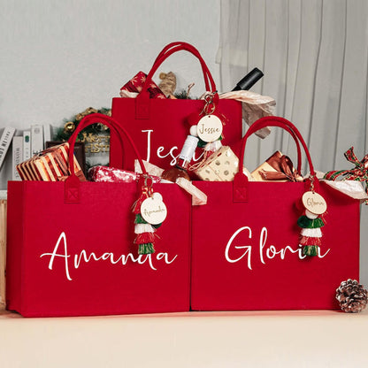 Custom Christmas Gift Bag & Charm,Holiday Gift Bags with Name