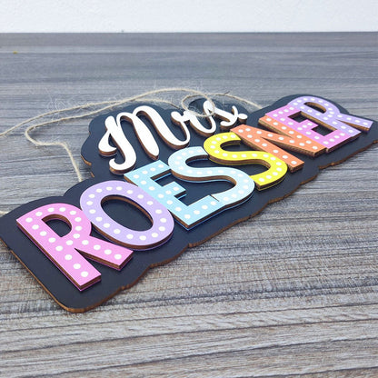Personalized Rainbow Teacher Name Sign For Door, Teacher Appreciation Gifts