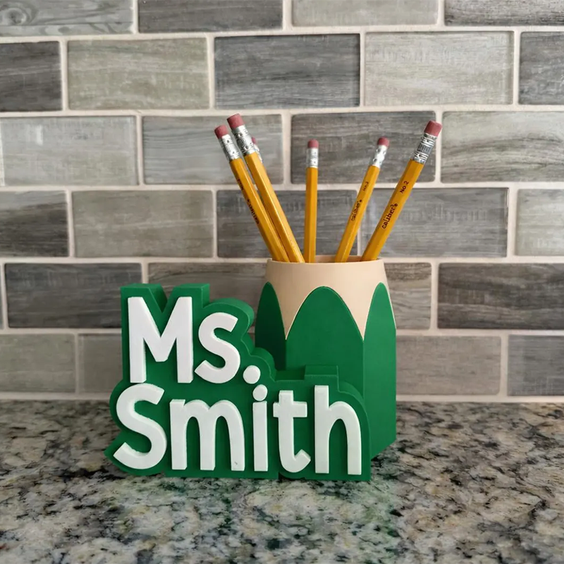 Teacher Desk Name Plate; Custom Pencil/Pen Cup and Name Stand; Personalized Gift