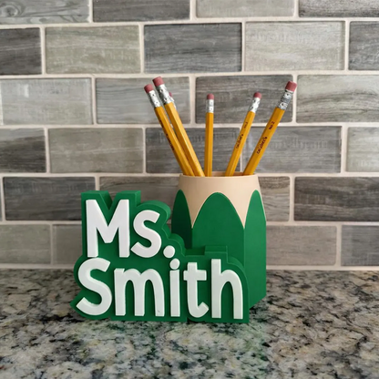 Teacher Desk Name Plate; Custom Pencil/Pen Cup and Name Stand; Personalized Gift