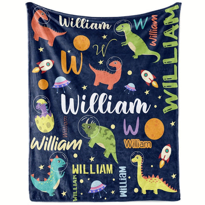 Personalized Cartoon Dinosaur Fleece Blanket - Perfect for Teens and Adults