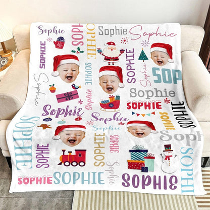 Personalized Photo Christmas Blanket With Name, Custom Name Blanket For Baby