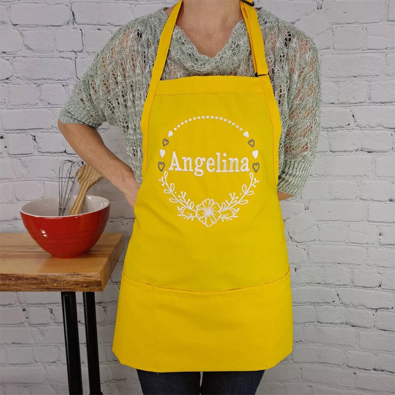 Customizable apron embroidered Personalized name kitchen apron with pockets