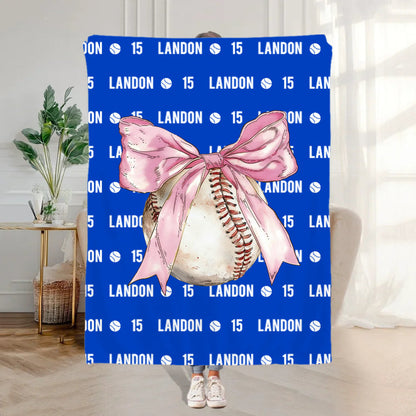 Personalized Bow Volleyball Softball Multicolor Throw Blanket