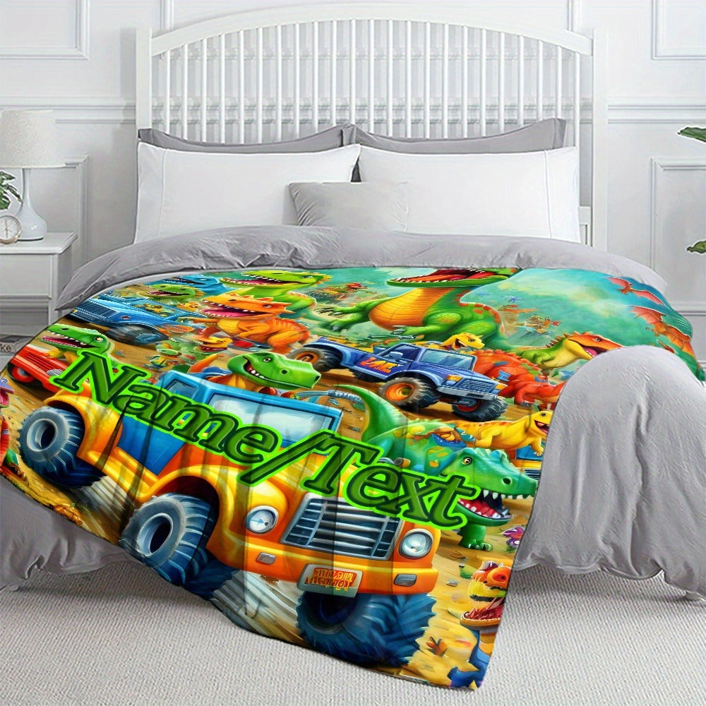 Customizable Dinosaur Park Flannel Blanket – Personalized Name
