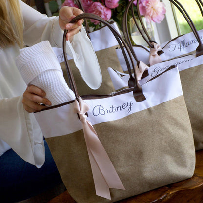 Bridesmaid Tote . Personalized Bridesmaid Gift Bags. Custom Name Bag