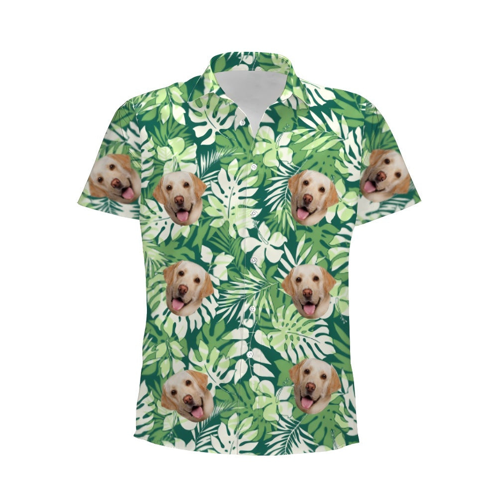 Personalized Photo Hawaiian Shirt Custom Dog Cat Face Holiday Tropical Pattern Shir