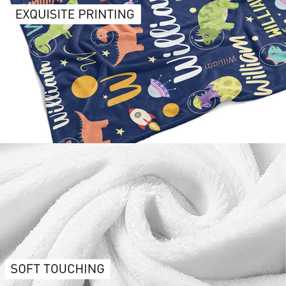 Personalized Cartoon Dinosaur Fleece Blanket - Perfect for Teens and Adults