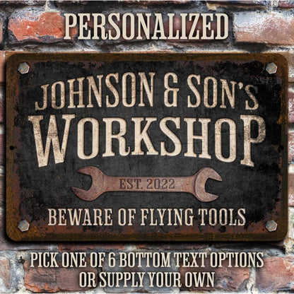 Custom Workshop Sign, Dad's Workshop, Metal Garage Sign