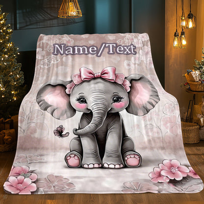 Custom 1pc Custom Name, Cute Elephant Pattern HD Print Blanket