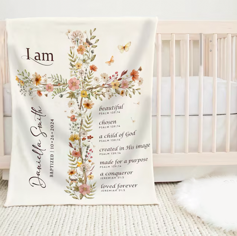 Baptism Gift Girl, Baptism Blanket, Personalized Blanket For Baby