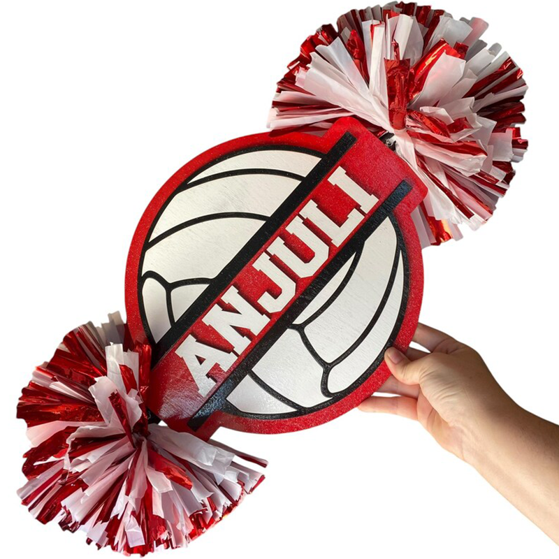 Personalized Volleyball Cheerstick – Custom Wooden Pom-Pom Spirit Sign