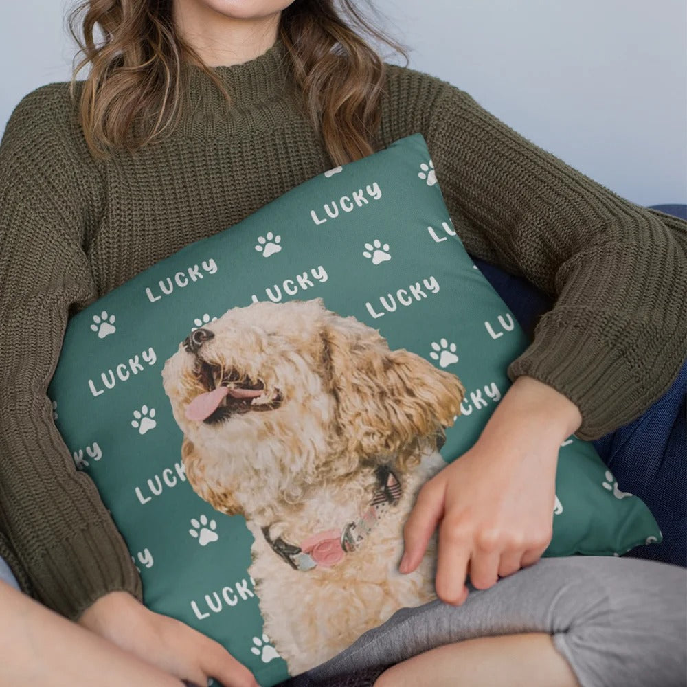 Personalized Cute Paw Pet Photo Throw Pillow Cover