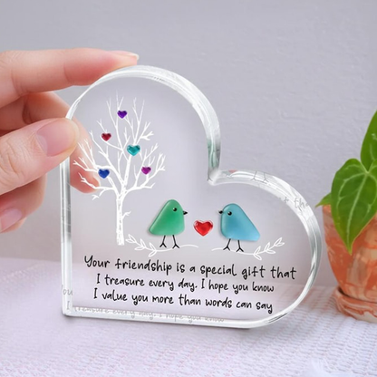 Sea Glass Birds Art Friendship Heart Plaque