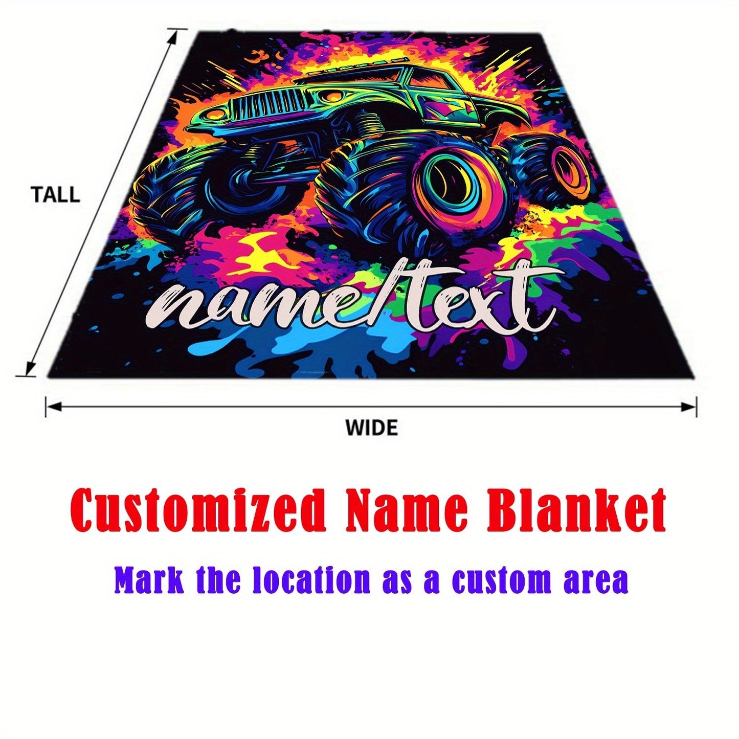 Glam Style Custom Name Monster Truck Flannel Throw Blanket