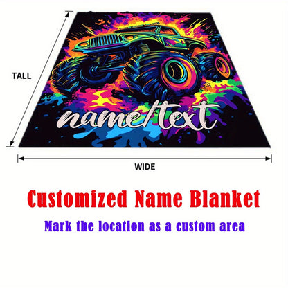 Glam Style Custom Name Monster Truck Flannel Throw Blanket